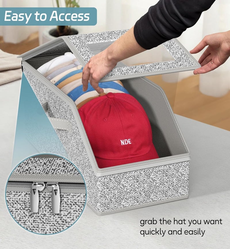 AOODA 2 PCS Stackable Hat Storage for Baseball Caps, Holds up to 24 Caps Hat Organizer for Closet, Sturdy Snapback Boxes for Men with Cardboard, Grey - Image 4
